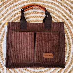 Crossed Body Tote Bag , Corduroy Fabric in the color coffee